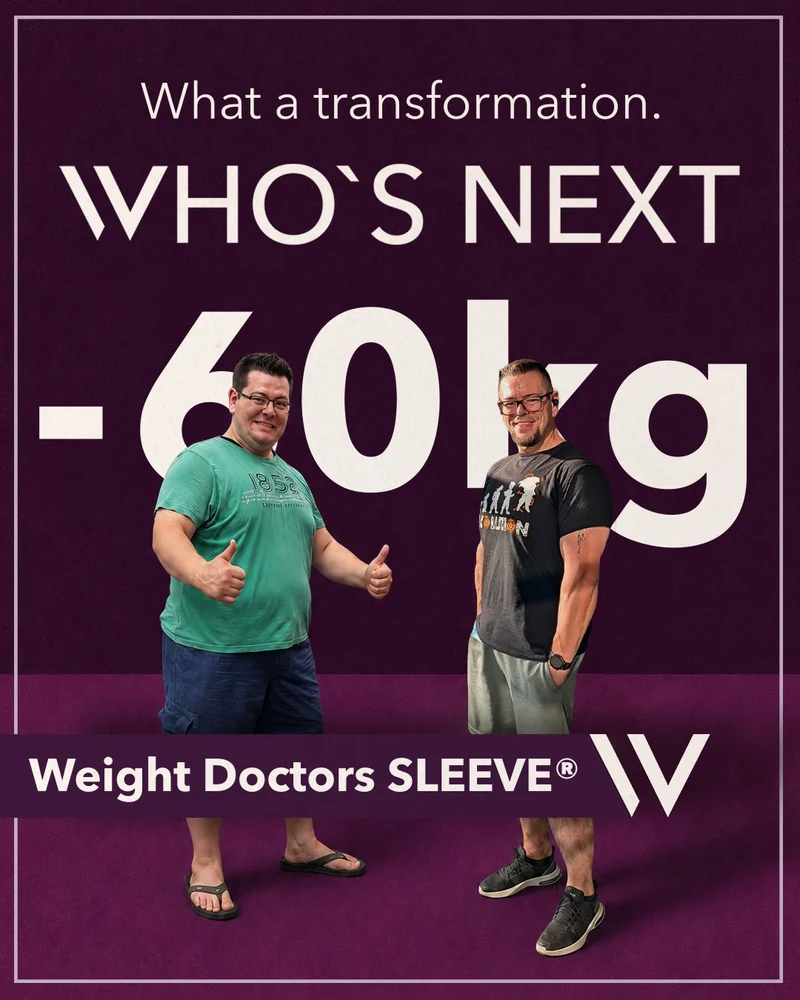 Weight Doctors® قبل وبعد: مريض بوزن أقل بـ 60 kg، مع Weight Doctors SLEEVE®